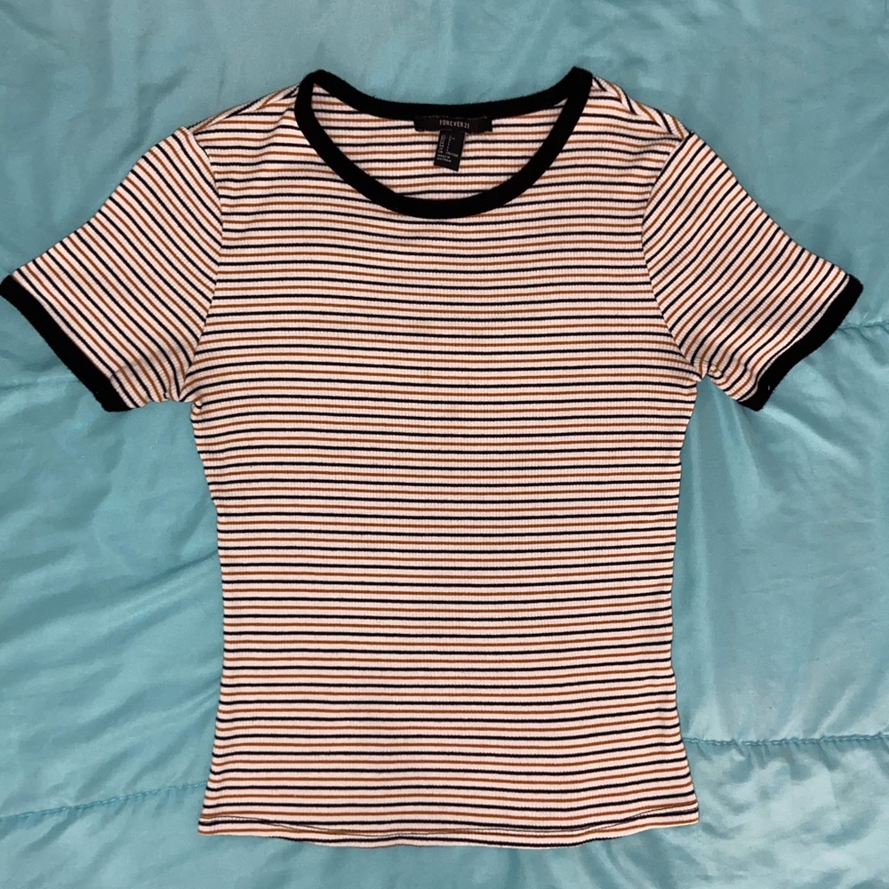 Forever21 black and brass colored striped shirt.